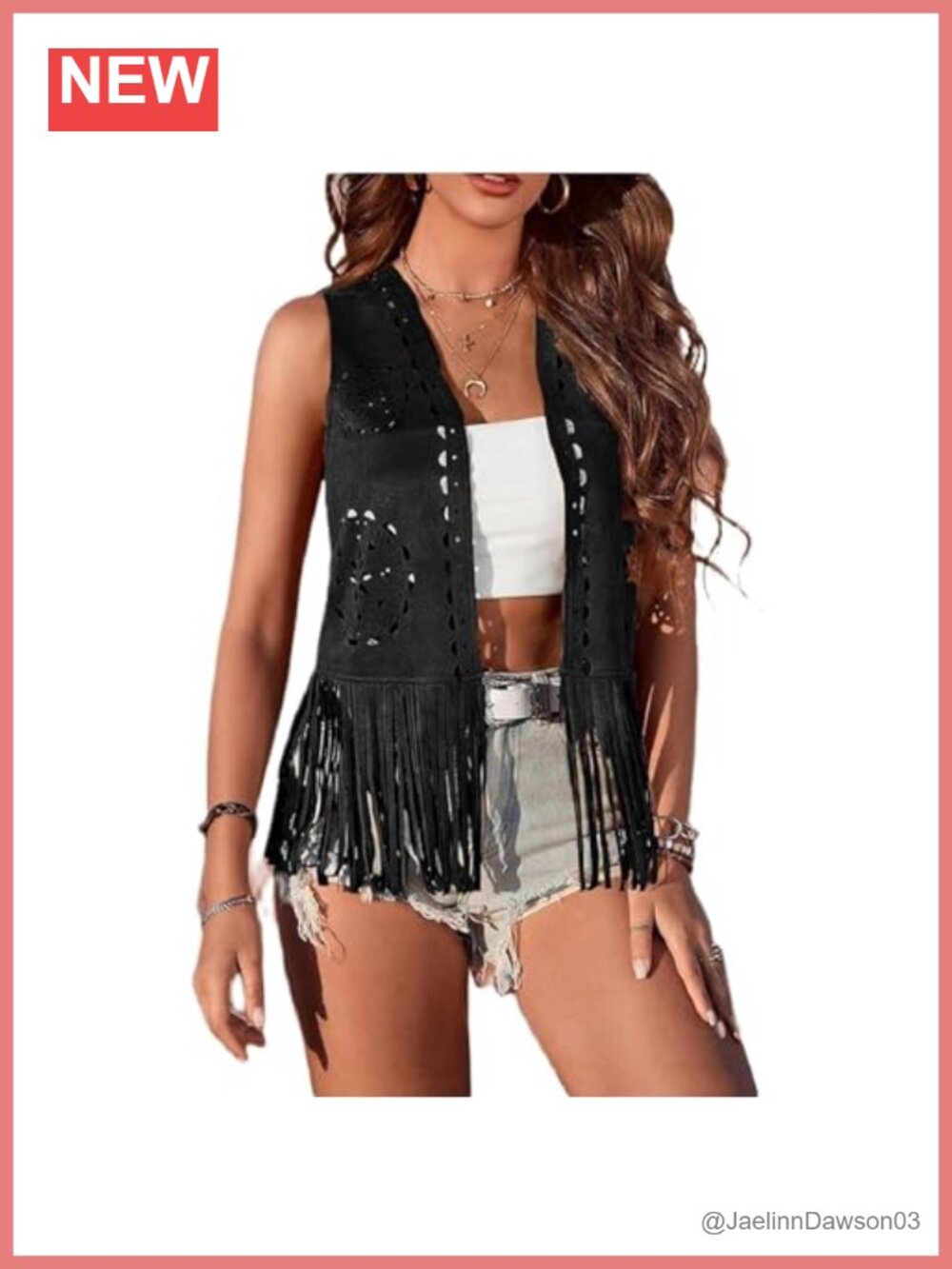 Faux Suede Fringe Vest Western Cowgirl 70s Boho Tassel Open Front Sleeveless